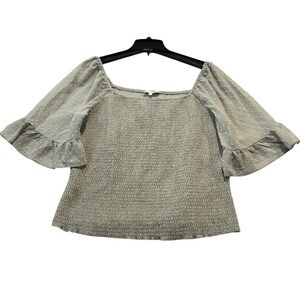 Siren Lily Sage Green Smocked Square Neck Ruffle Sleeve Blouse Top Plus Size 2X